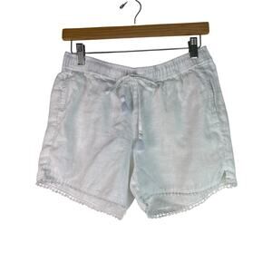 Talbots Women's Size SP White Linen Tasseled Drawstring Pom Fringe Shorts